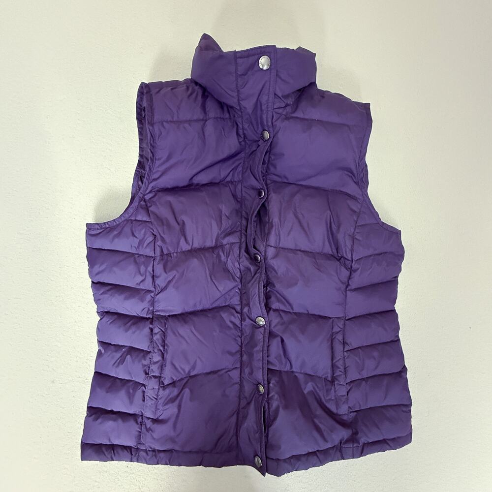 Lands' End Youth Down Puffer Vest Purple Snap Front Size M 10/12